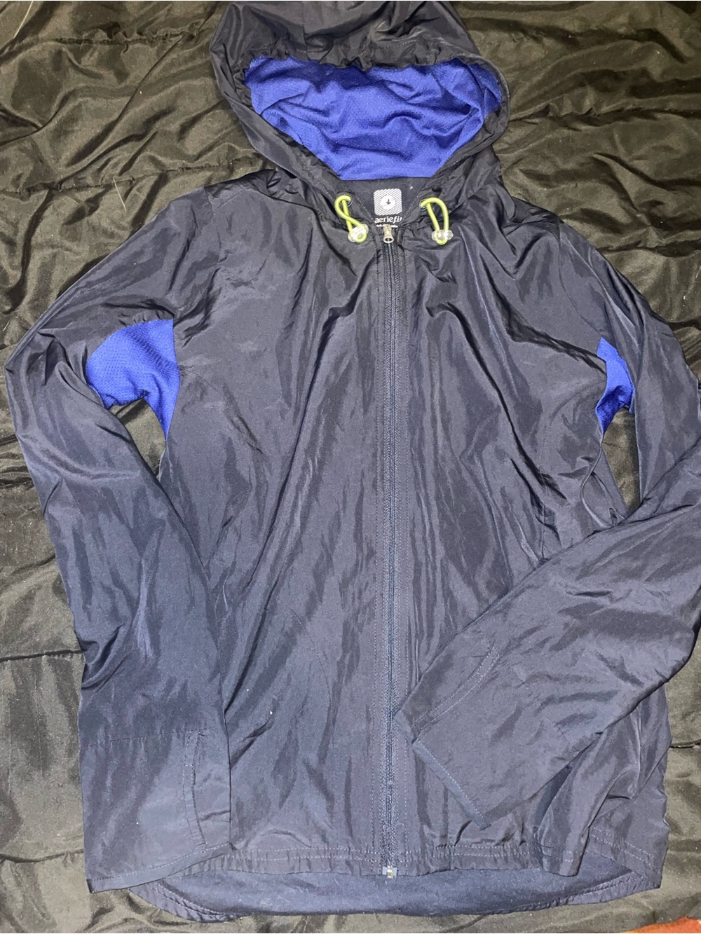 Aerie fit Navy Hooded Lightweight lined windbreaker Jacket Royal Blue size s
